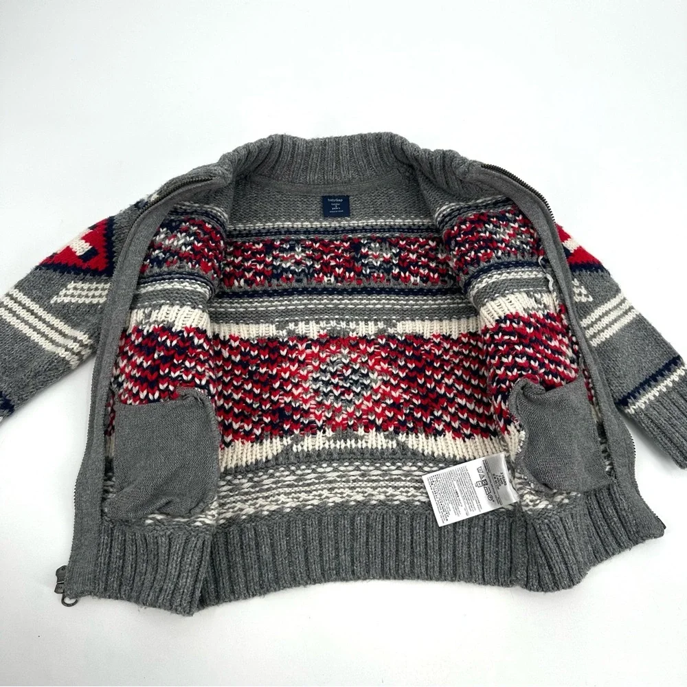 Baby Gap Cardigan Sweater Toddler Boys 2 Full Zip Wool Blend Southwest Gray Knit